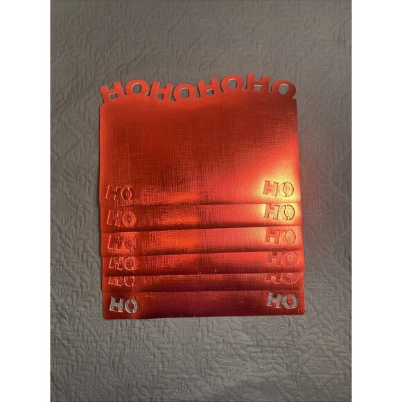 Deluxe Imports Christmas “HO HO HO”Placemats Holidays Set Of 6 Metallic Red USED - Picture 2 of 5